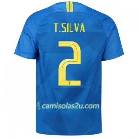 Camisolas de Futebol Brasil T.Silva 2 Equipamento Alternativa Copa do Mundo 2018 Manga Curta